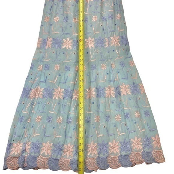 Allover Floral Embroidered Skirt Womens Sz S Light Blue Tiered Hem Maxi Pull-On - Picture 3 of 14